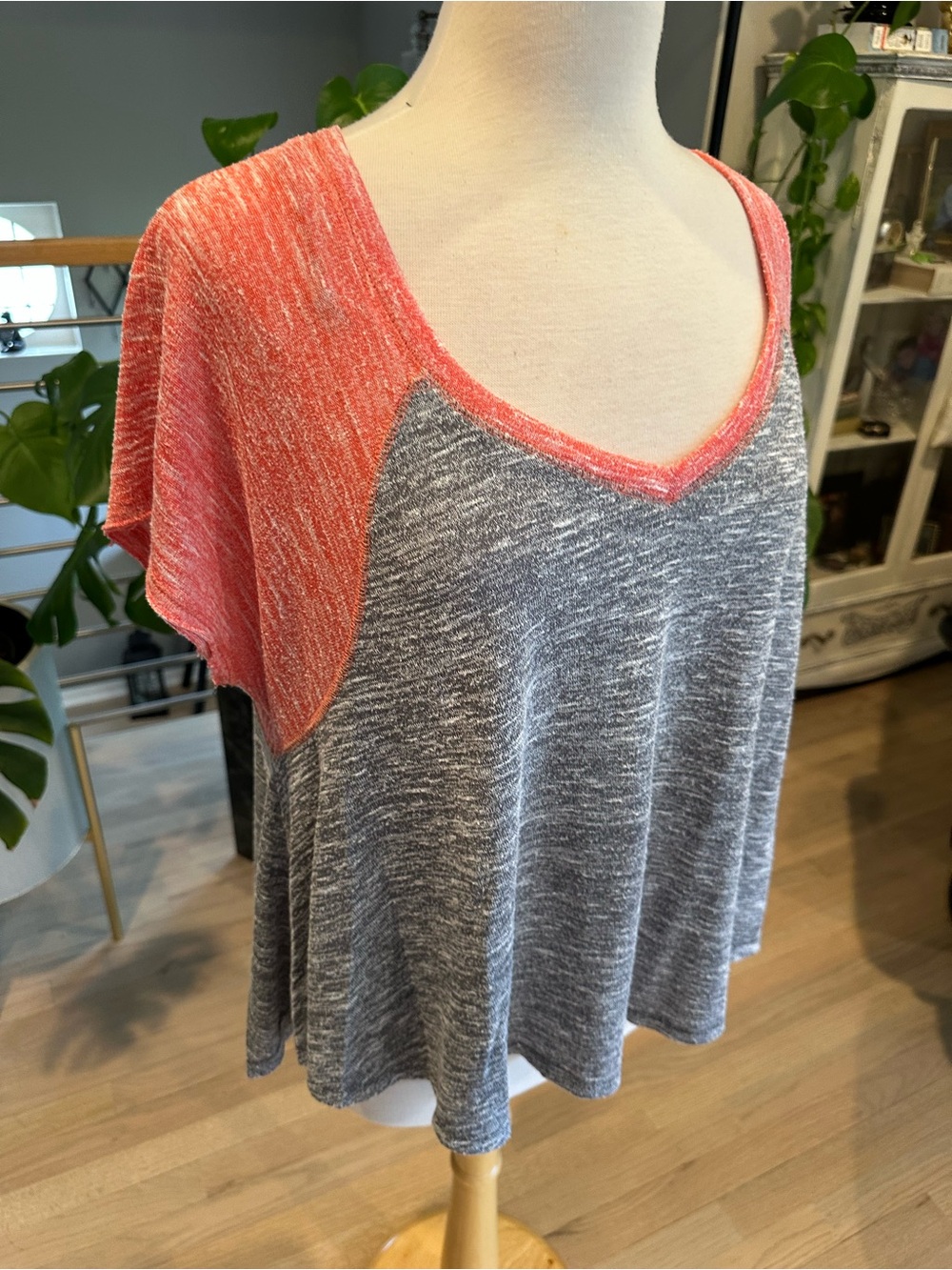 We The Free Heather Gray Knit Top with Red Raglan Sleeves